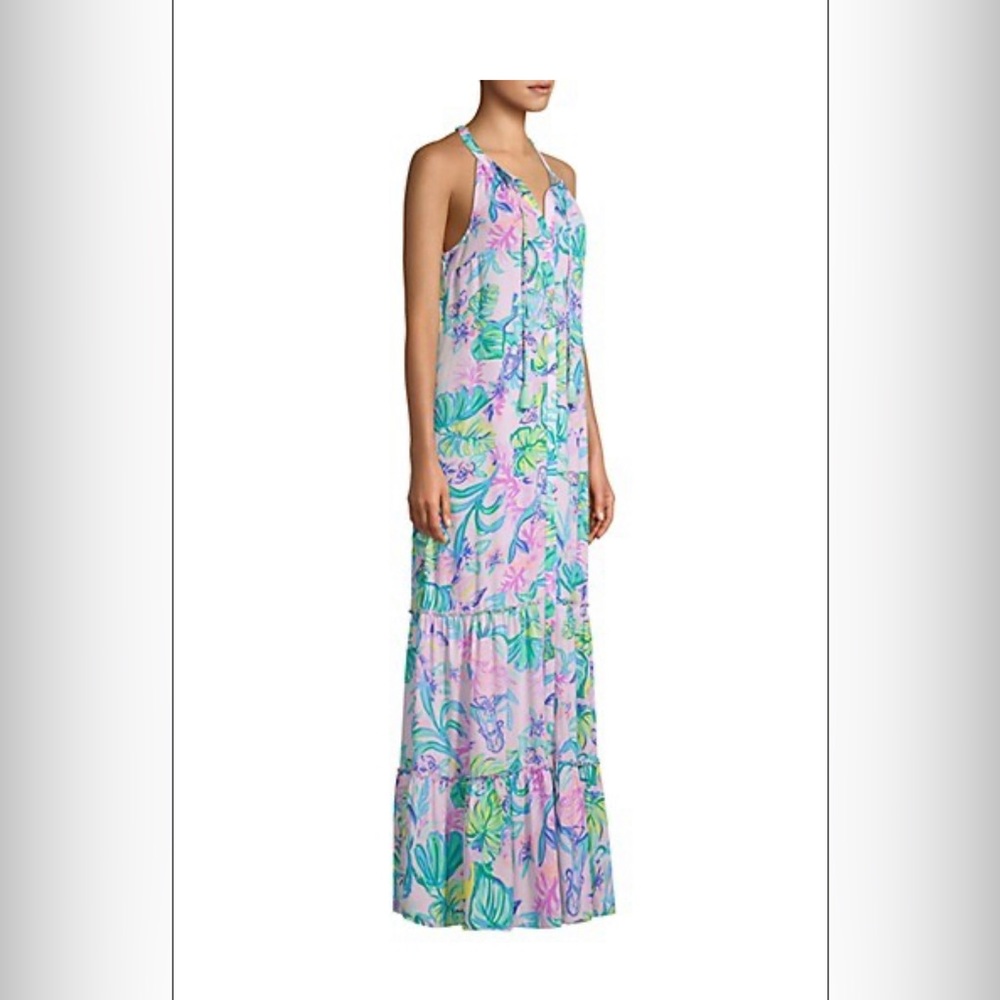 Lilly Pulitzer Luliana Halter Maxi Tiered Hem Dress One In A Melon Size XXS